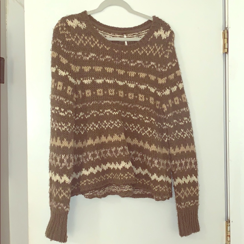 Free People Taupe/Patterned Sweater